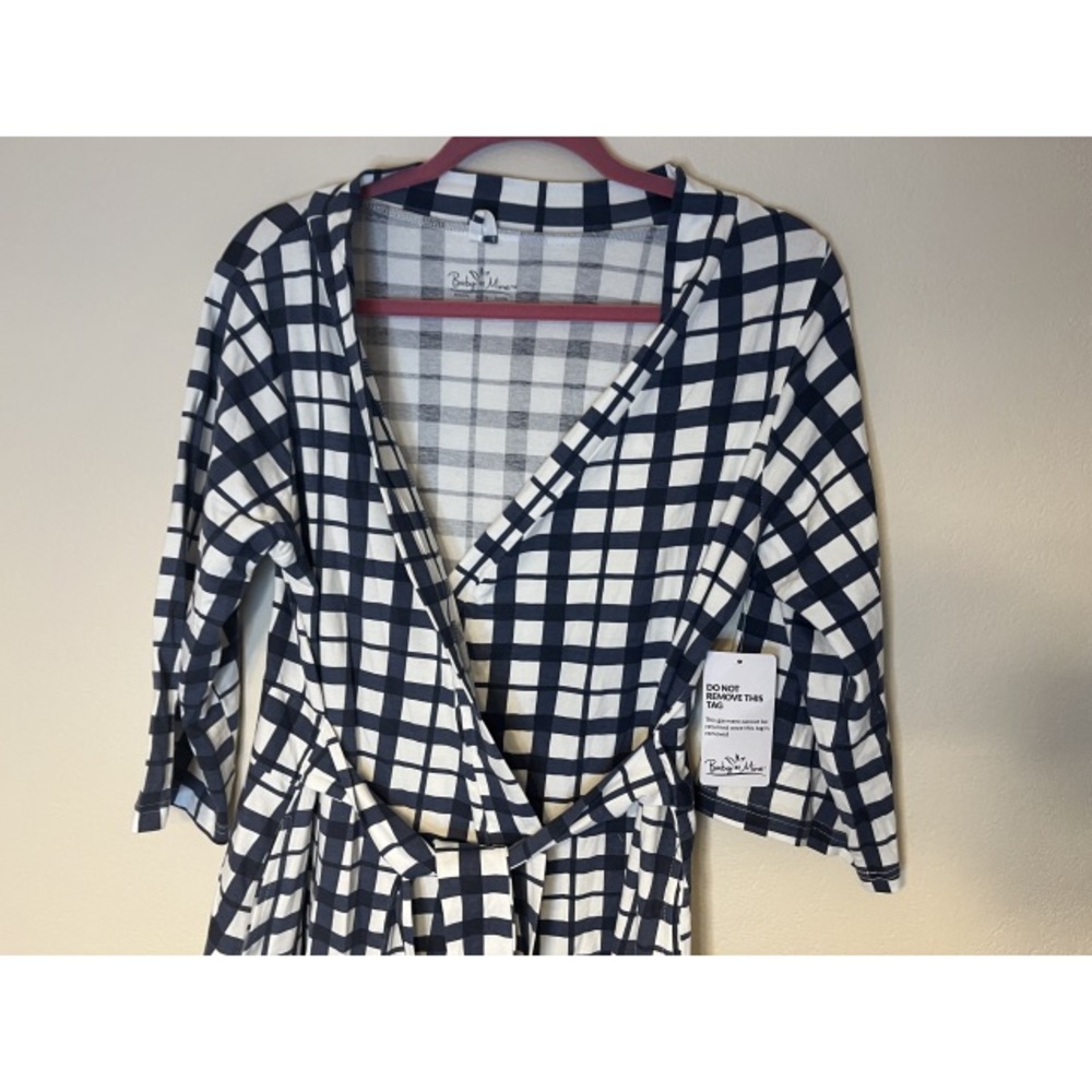 BABY BE MINE navy blue / white gingham pregnancy / postpartum robe S/M NEW - Picture 7 of 12